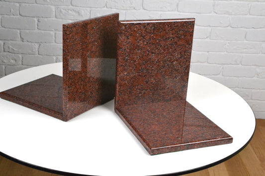 Impressive red Granite Marble bookends record stands
