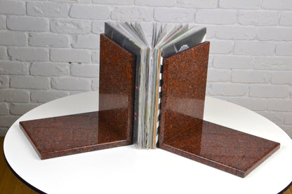 Impressive red Granite Marble bookends record stands