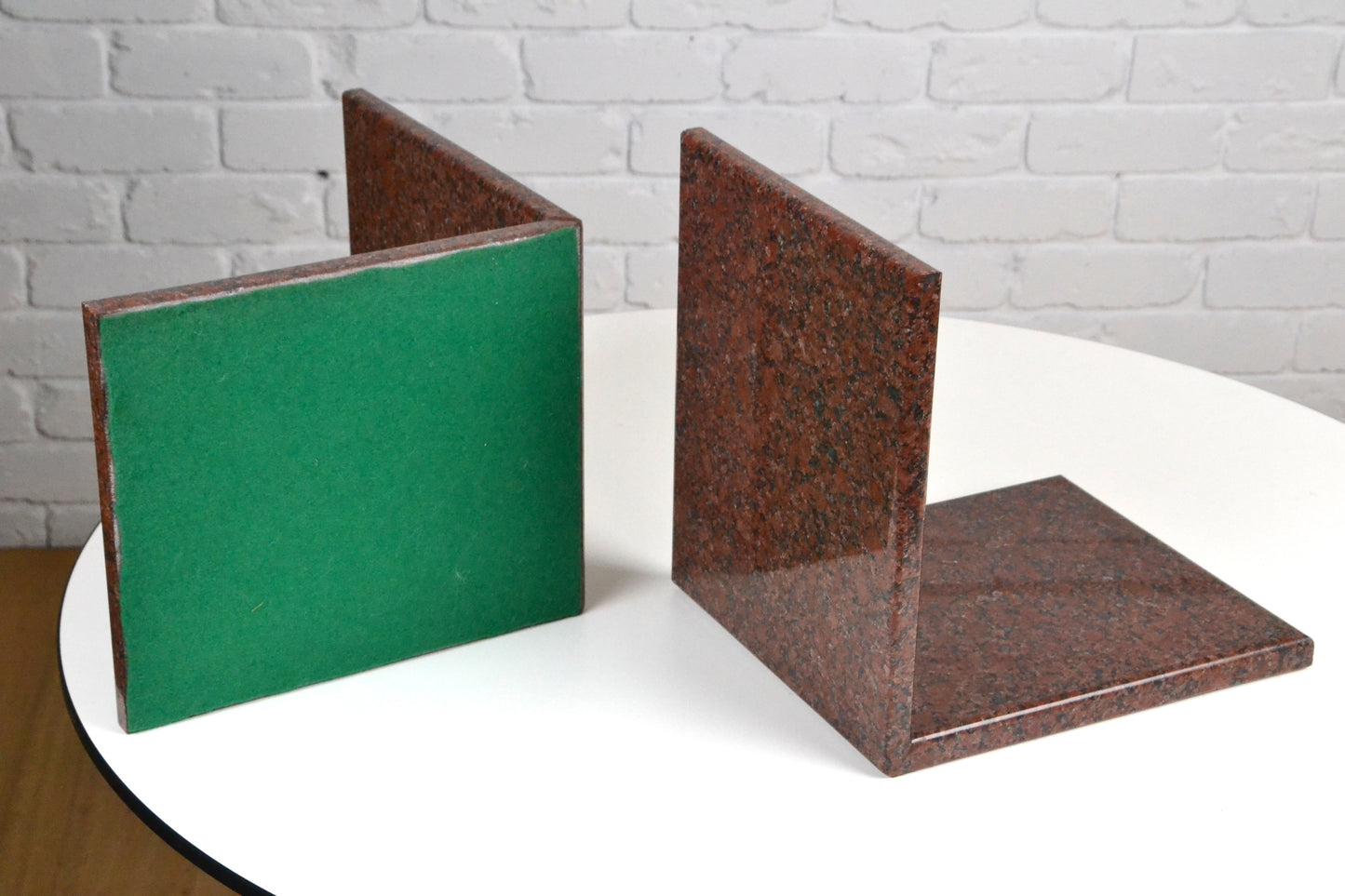 Impressive red Granite Marble bookends record stands