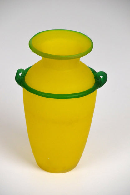Vintage 1990s yellow frosted glass vase Franco Moretti Murano style