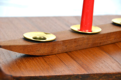 Mid century Norwegian Teak & brass candle holder table centre