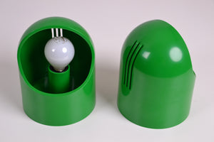 Pair Italian space aged green wall lights / boxed by Makio Hasuike for Gedy