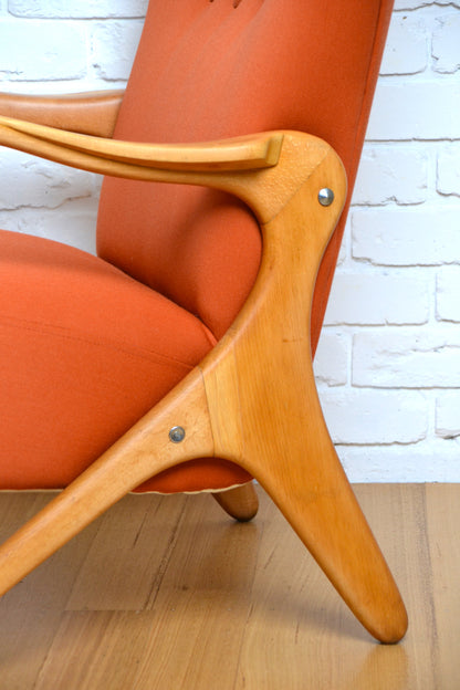 Stunning *Rare Mid century Italian wingback armchair - restored pure wool