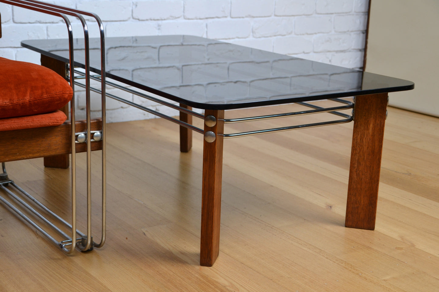 Vintage Swiss Coffee table by Robert Haussmann- chrome glass