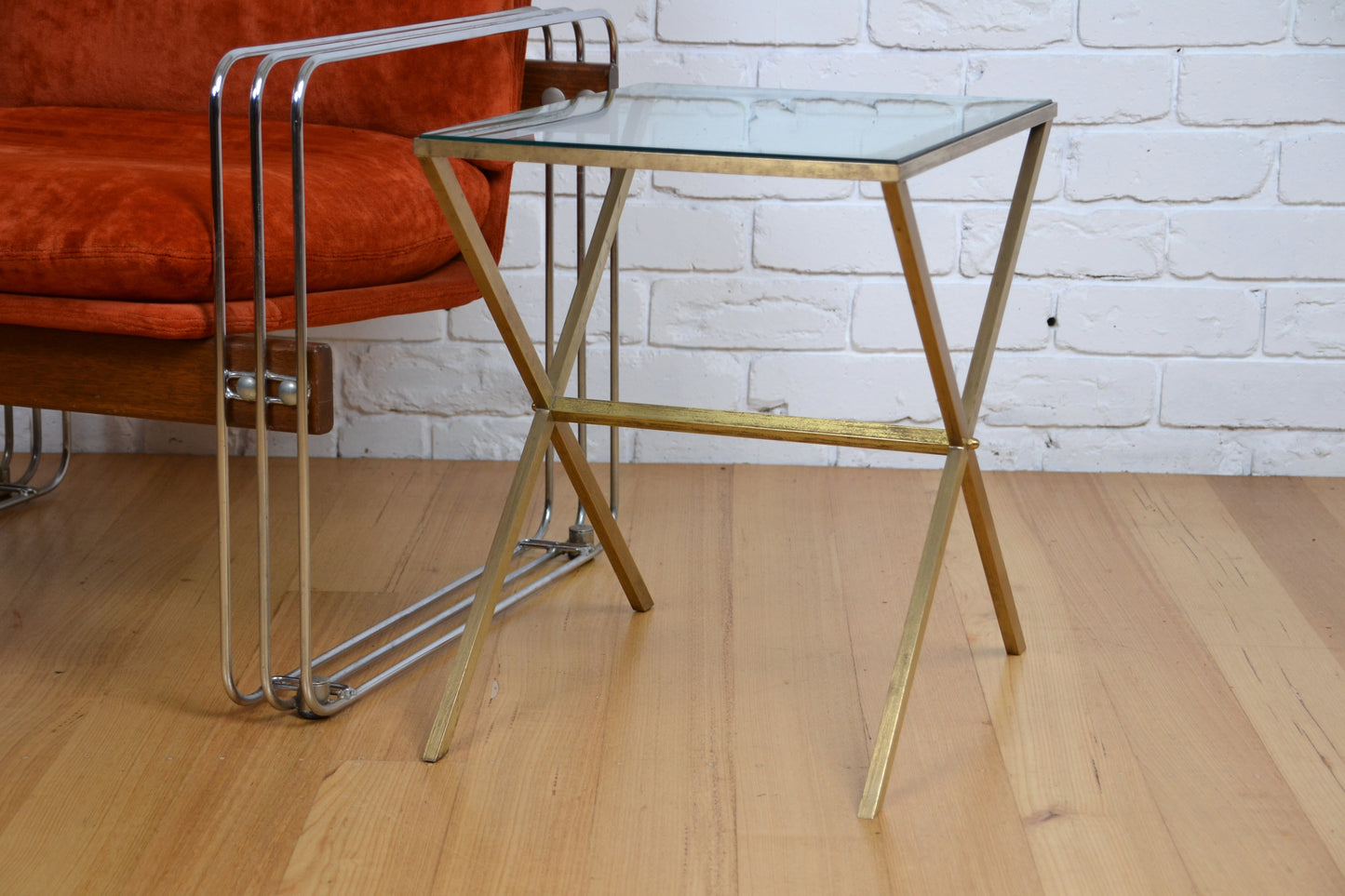 Art Deco / Vintage brass & glass side table