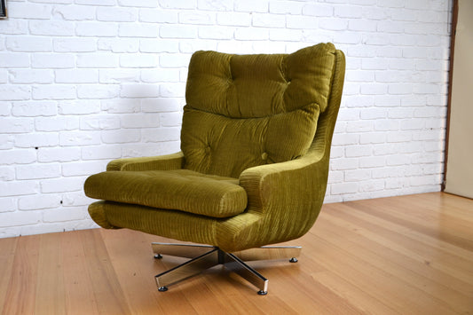Vintage Australian Corduroy semi-wing back swivel armchair *amazing condition