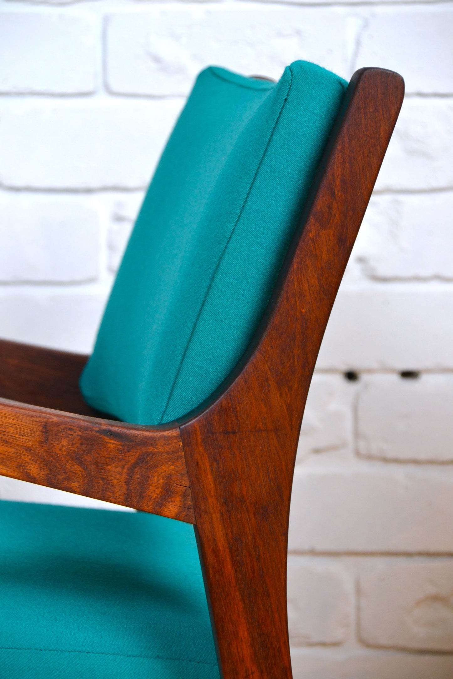 Mid century armchair / restored Blackwood / woollen teal