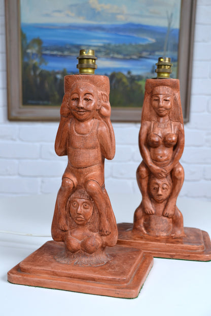 Unique 1990s vintage figural table lamps- pair
