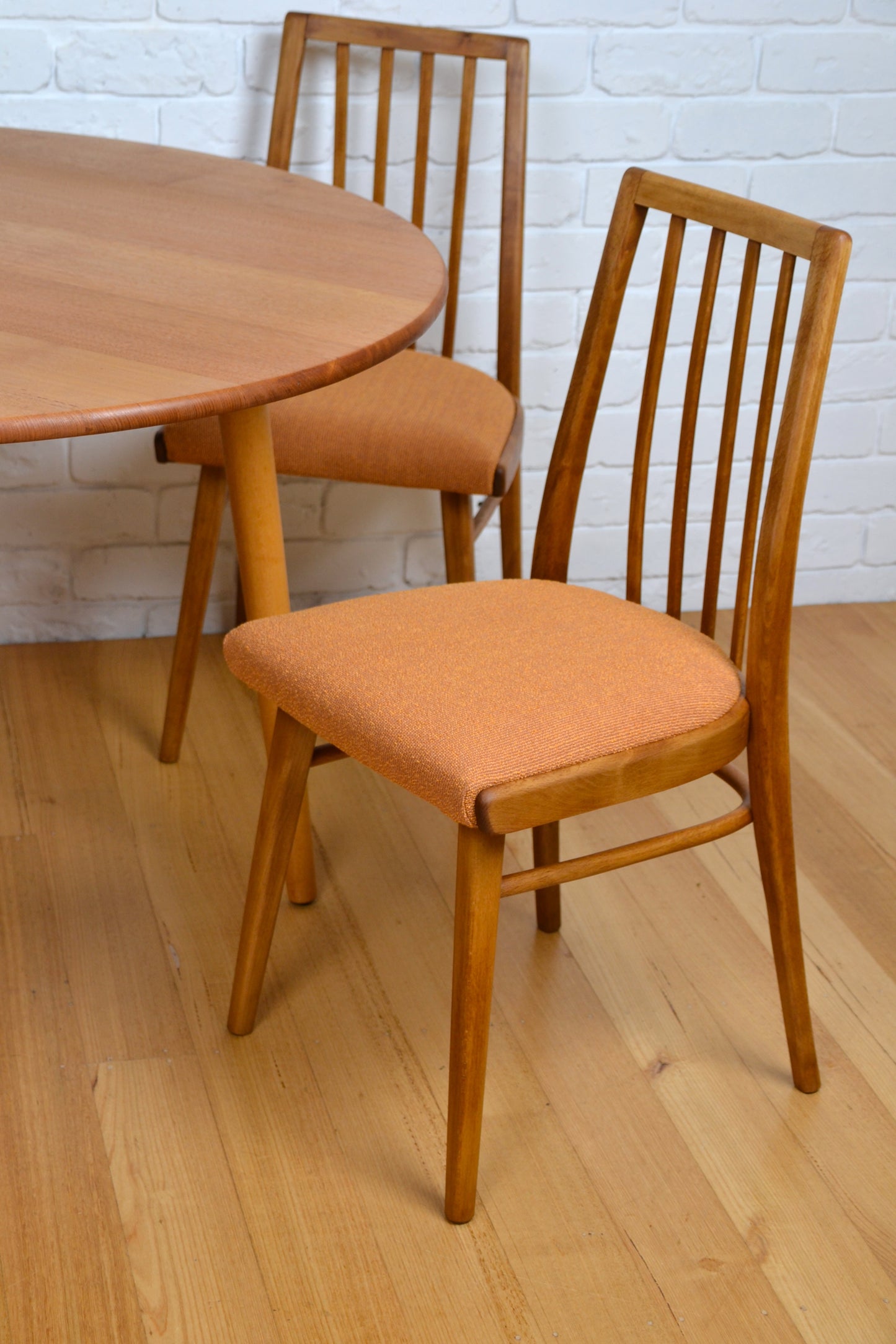 Mid century bentwood Ligna Czech Beech dining chairs restored pure wool