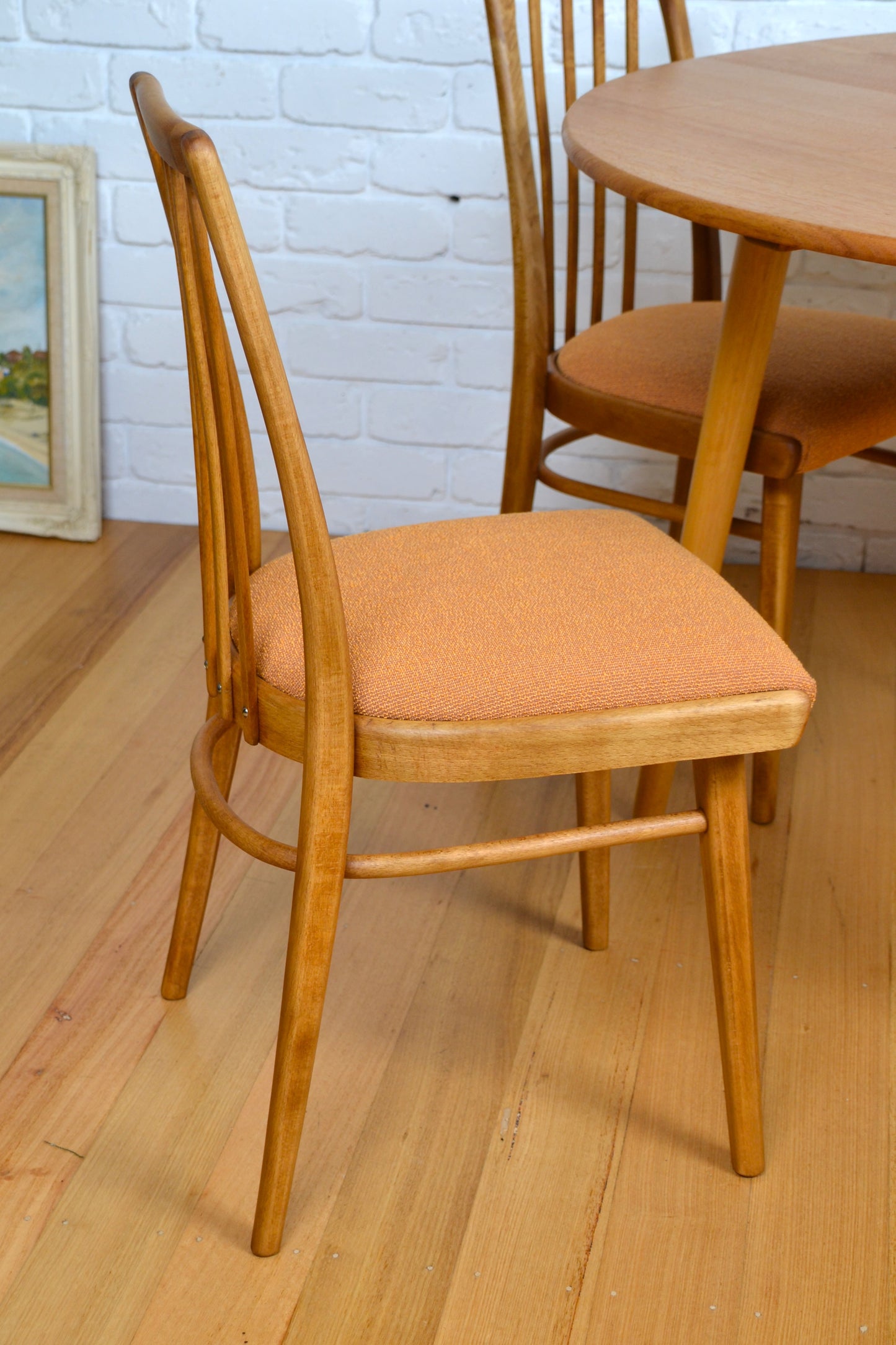 Mid century bentwood Ligna Czech Beech dining chairs restored pure wool