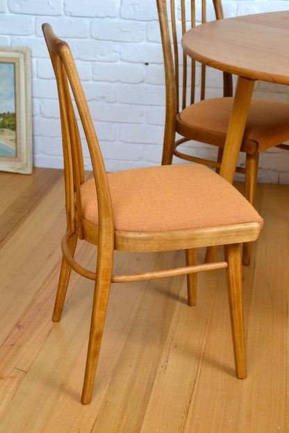 Mid century bentwood Ligna Czech Beech dining chairs restored pure wool