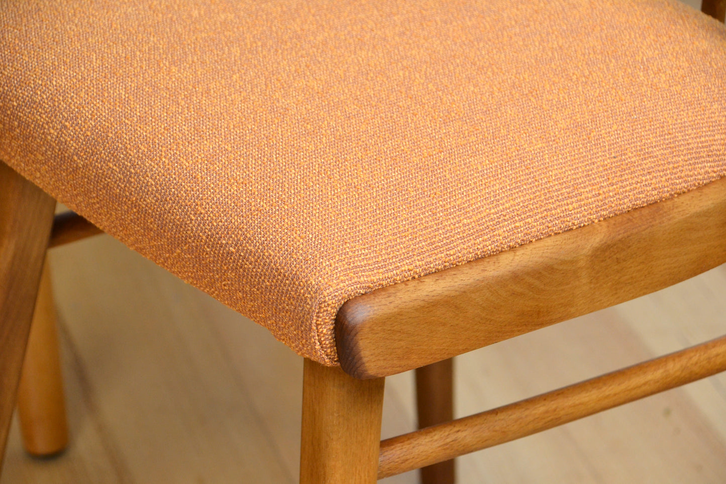 Mid century bentwood Ligna Czech Beech dining chairs restored pure wool