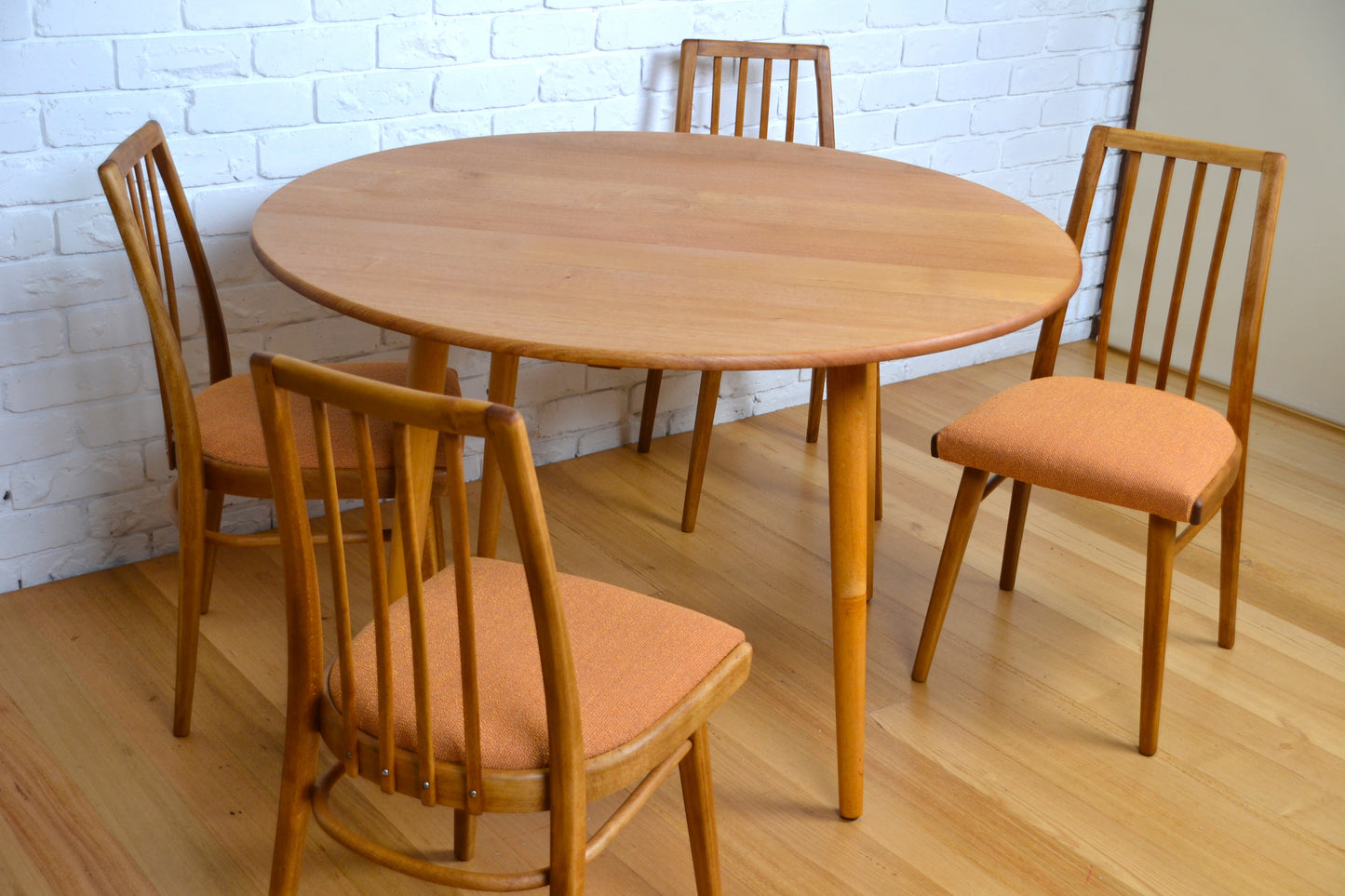 Mid century bentwood Ligna Czech Beech dining chairs restored pure wool