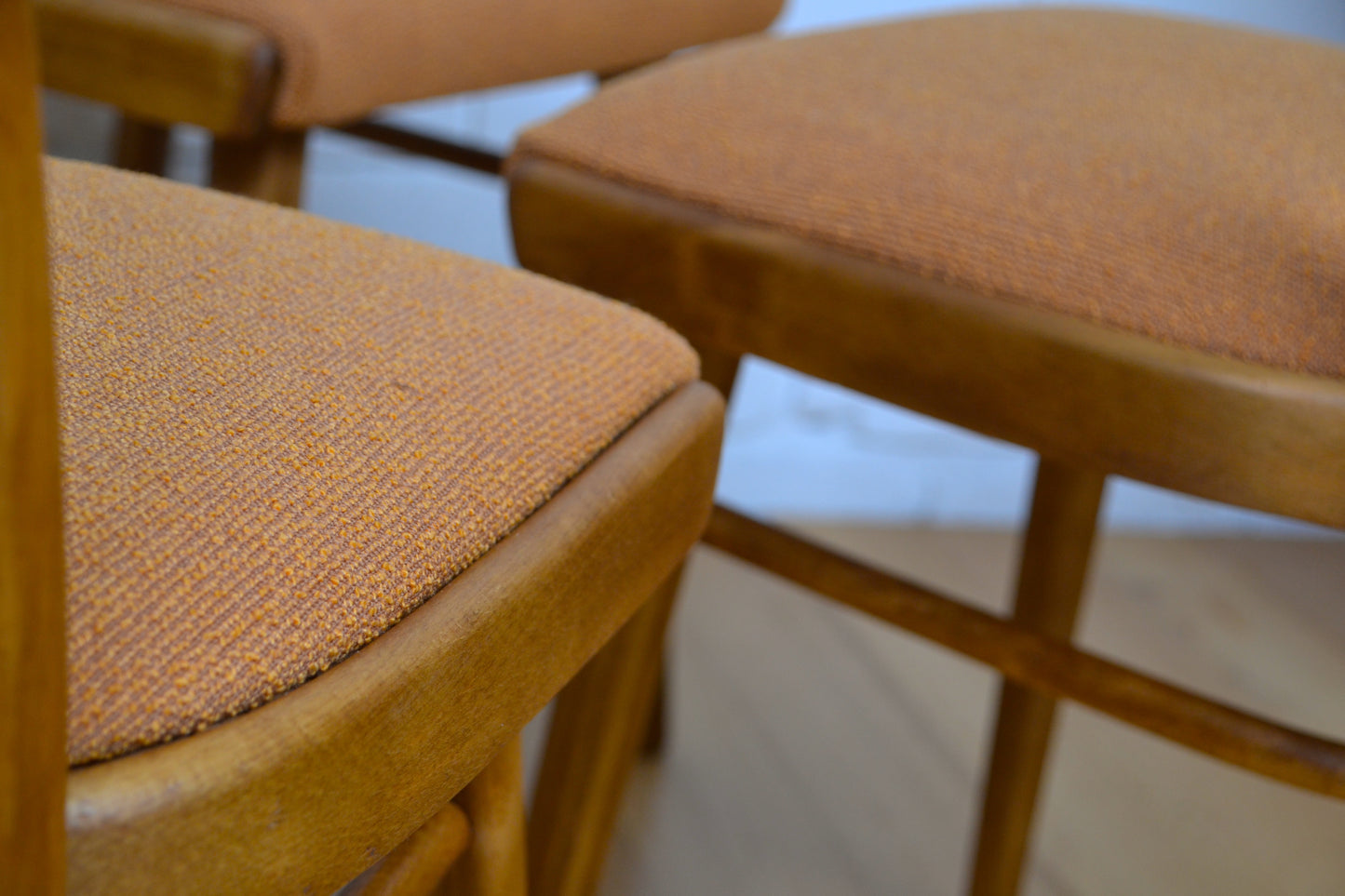 Mid century bentwood Ligna Czech Beech dining chairs restored pure wool