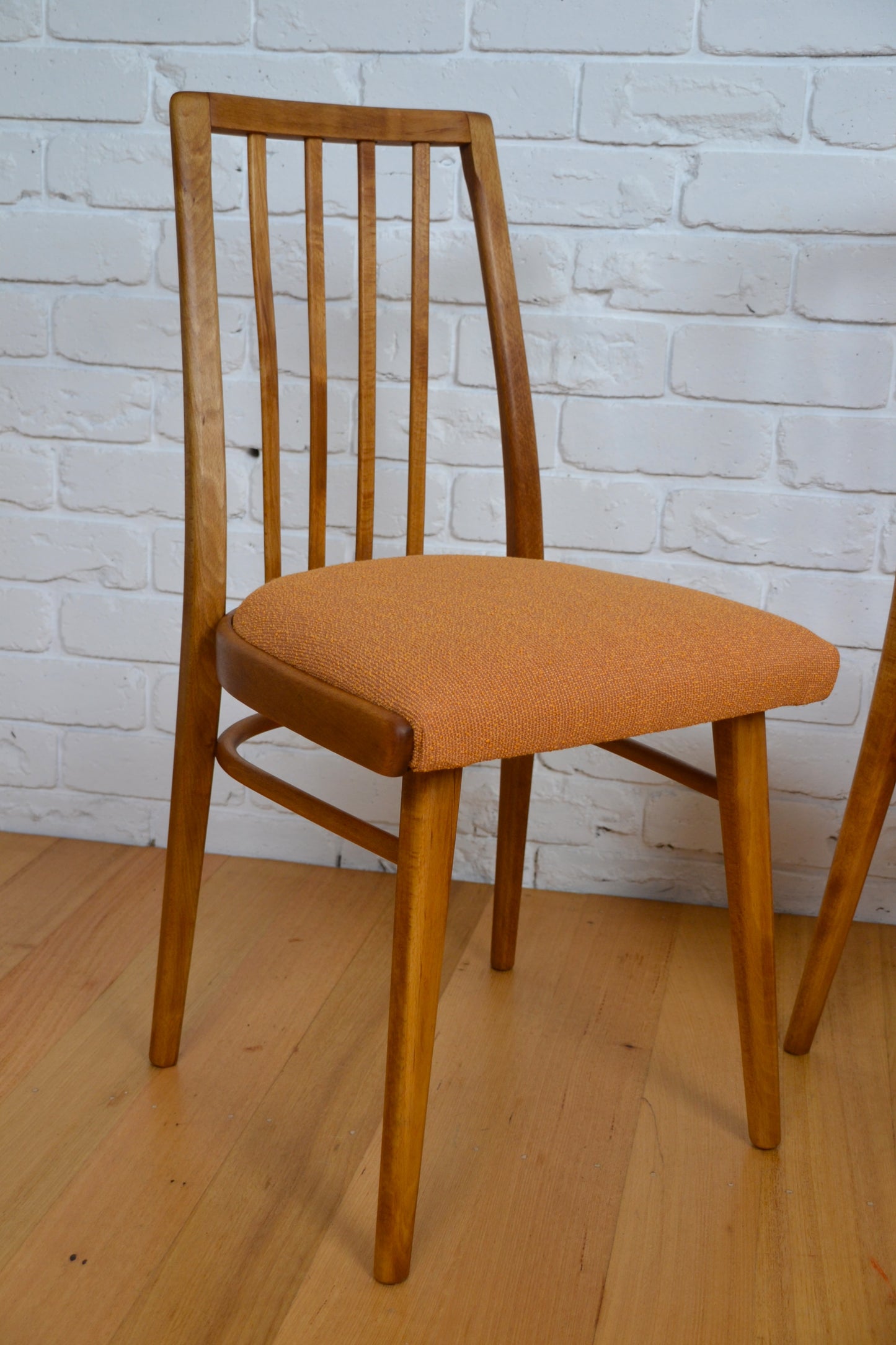 Mid century bentwood Ligna Czech Beech dining chairs restored pure wool