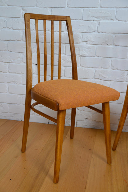 Mid century bentwood Ligna Czech Beech dining chairs restored pure wool