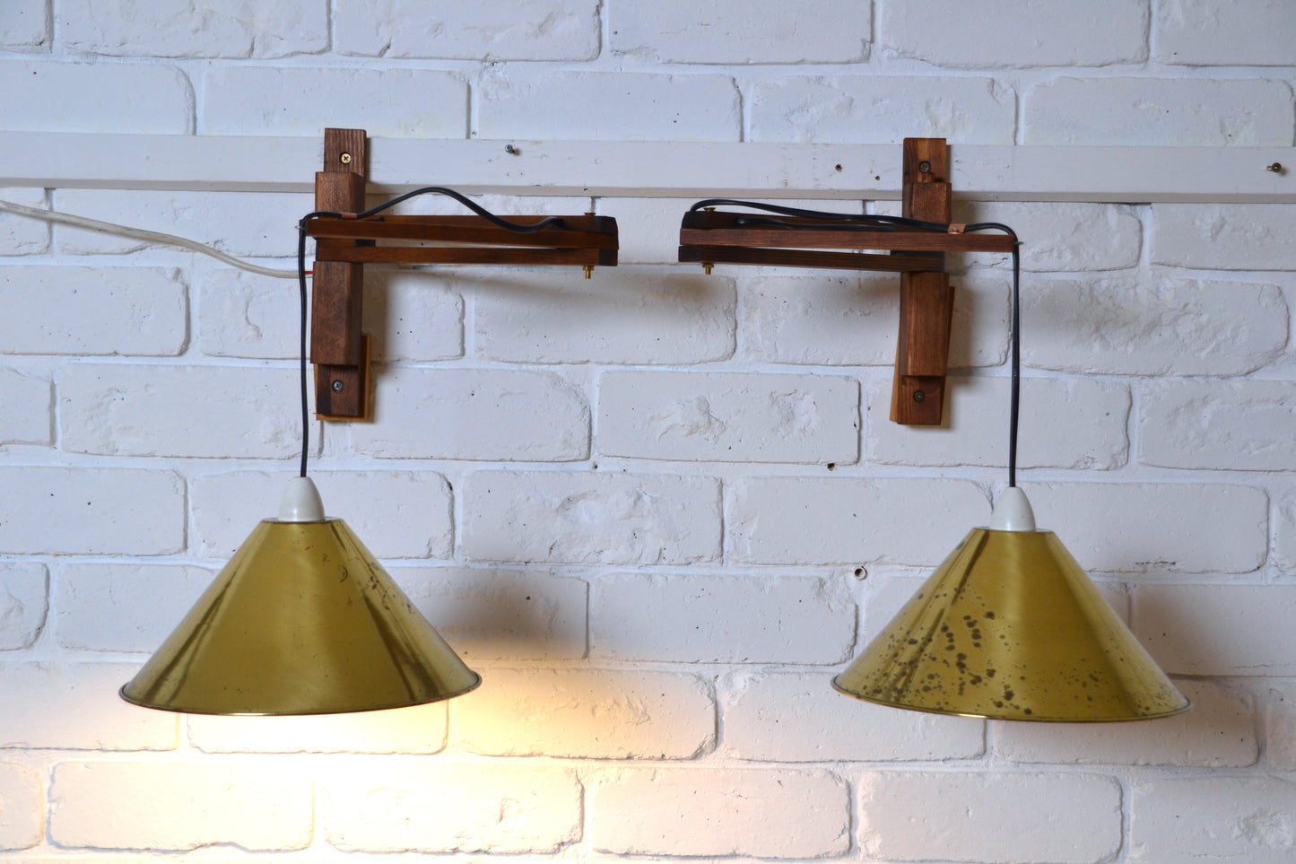 Vintage articulated wall light with brass shade (pair available)