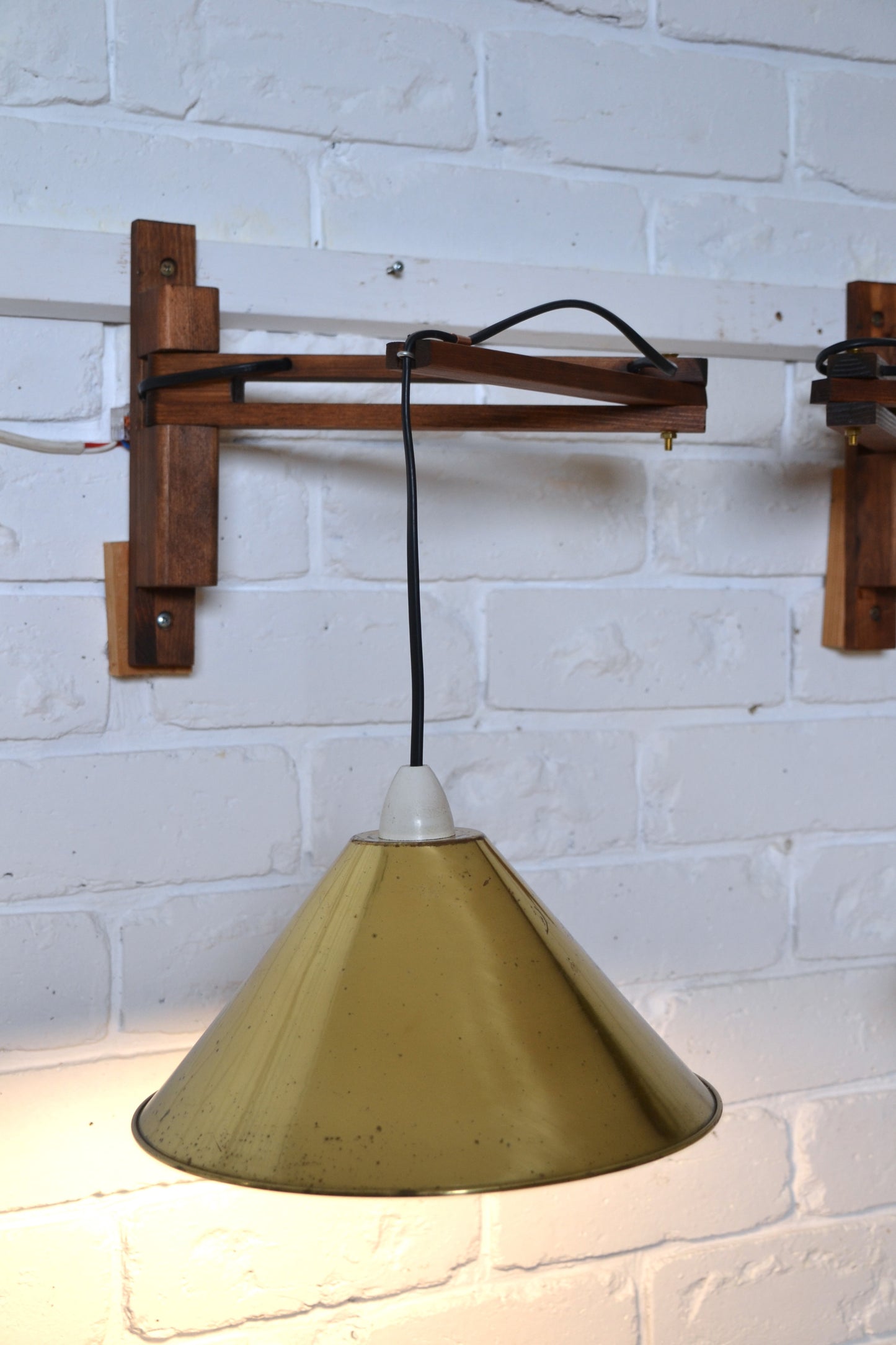 Vintage articulated wall light with brass shade (pair available)