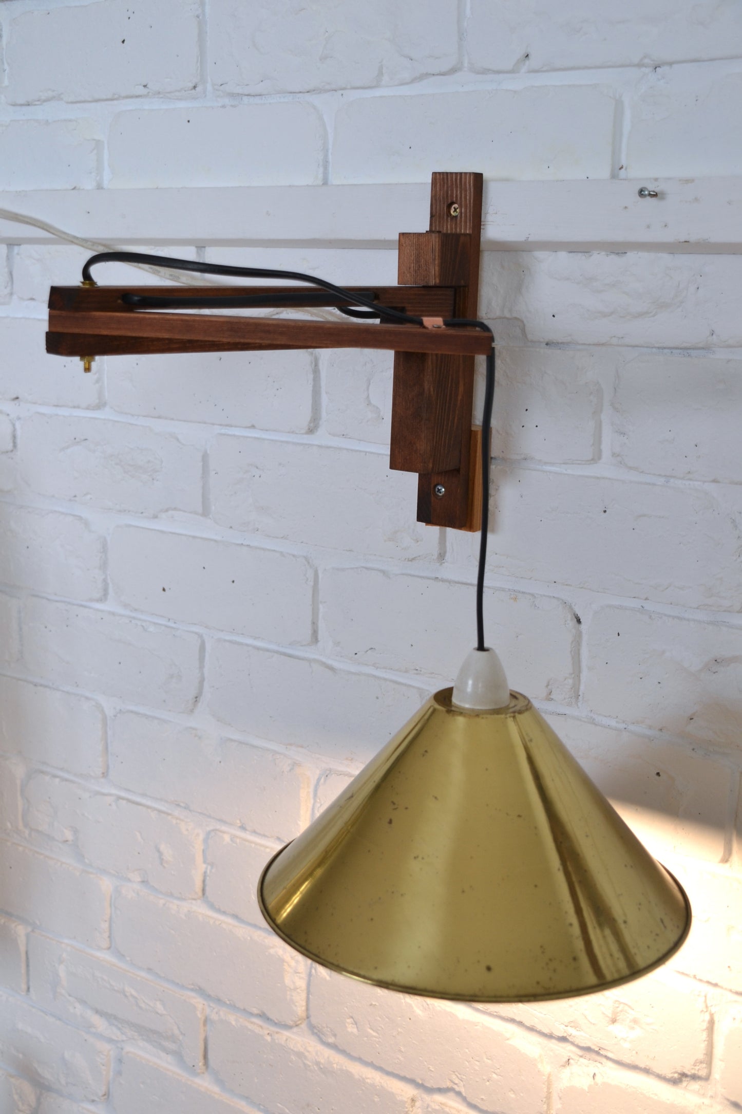 Vintage articulated wall light with brass shade (pair available)