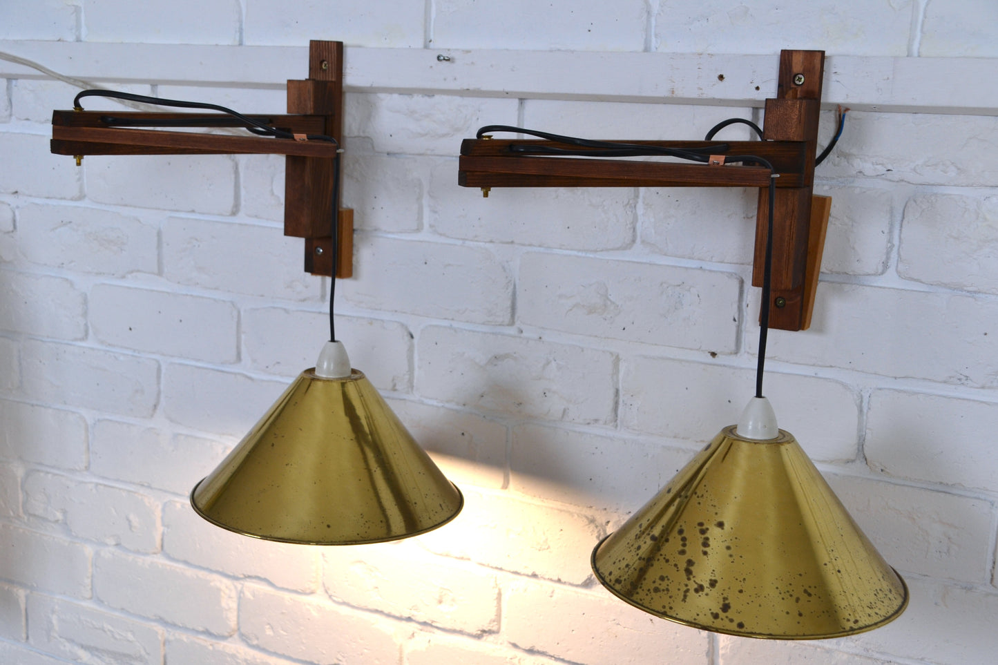 Vintage articulated wall light with brass shade (pair available)