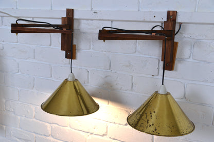 Vintage articulated wall light with brass shade (pair available)