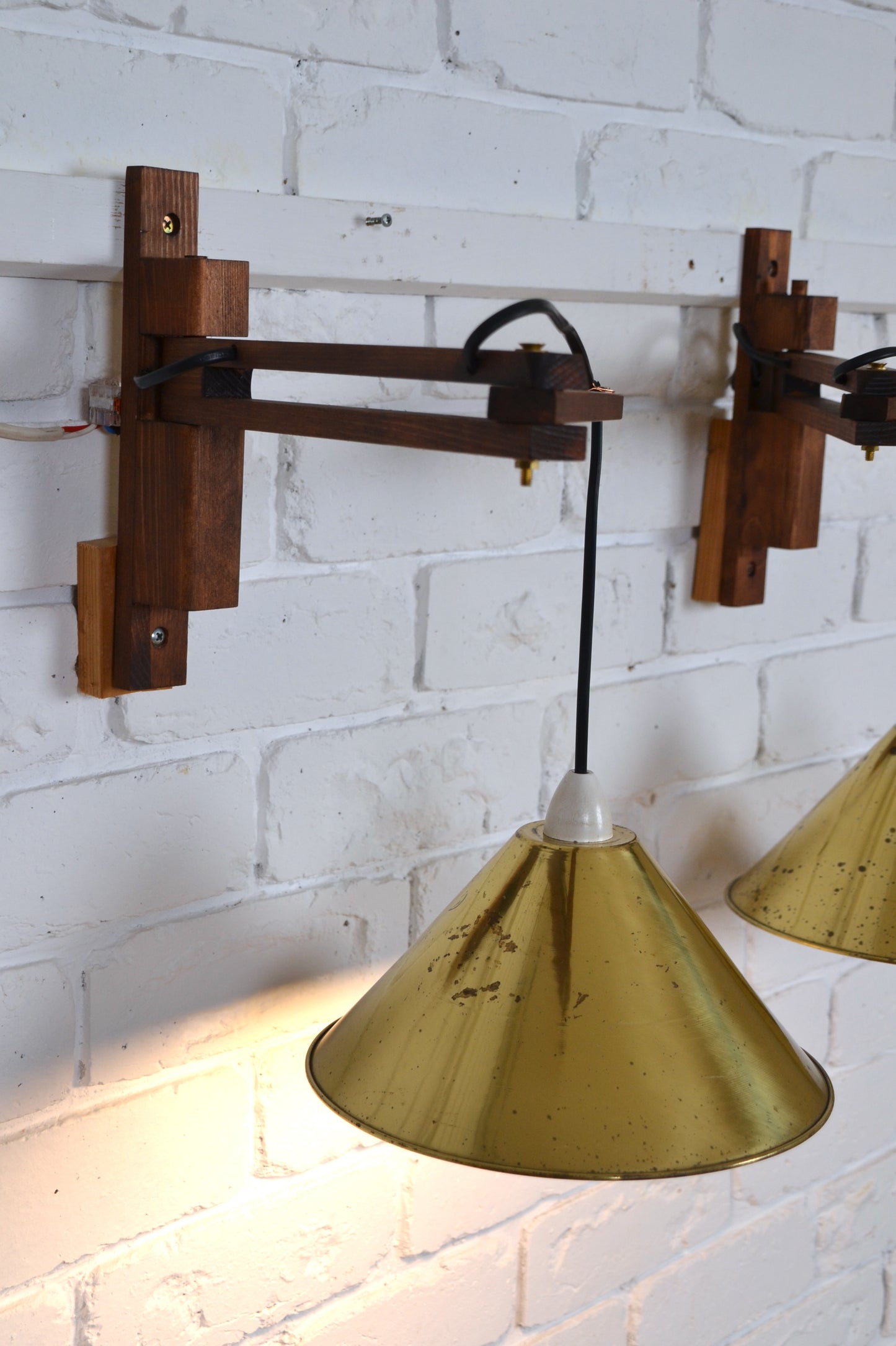 Vintage articulated wall light with brass shade (pair available)
