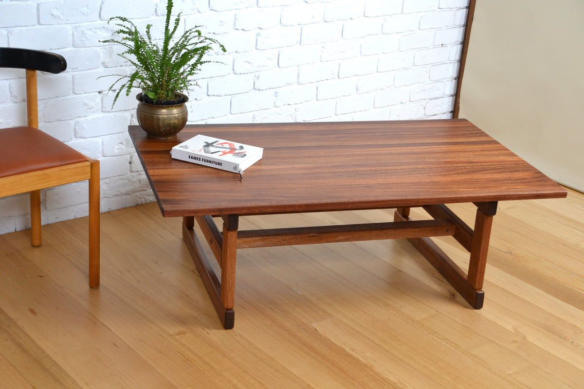 Vintage Danish coffee table / convert to dining -Restored solid top