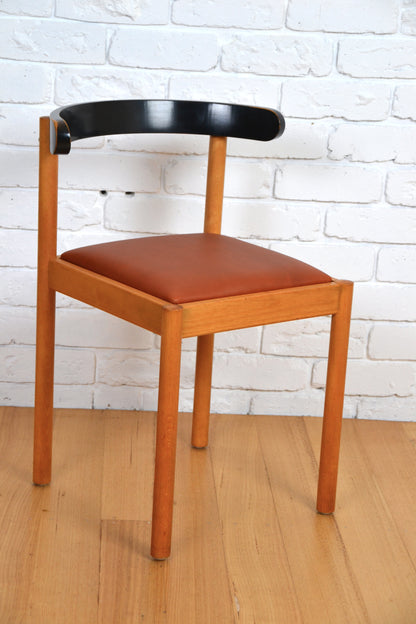 Danish dining chair - restored in tan leather by Hyllinger Mobler