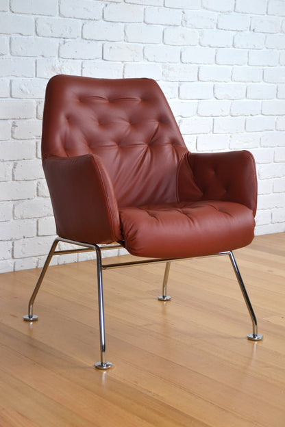 Vintage Swedish Tan leather modernist 'Mirja' Armchair- Bruno mathsson for DUX