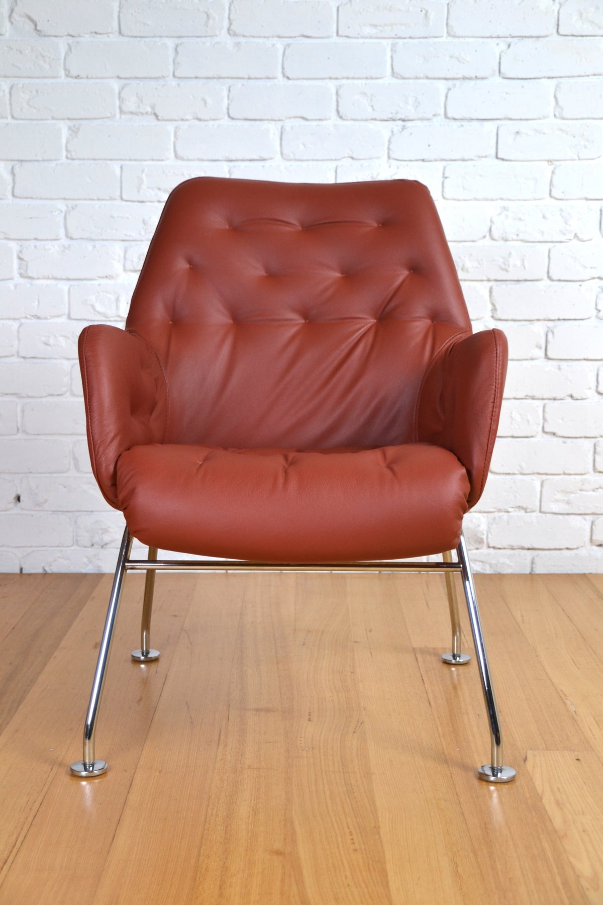 Vintage Swedish Tan leather modernist 'Mirja' Armchair- Bruno mathsson for DUX