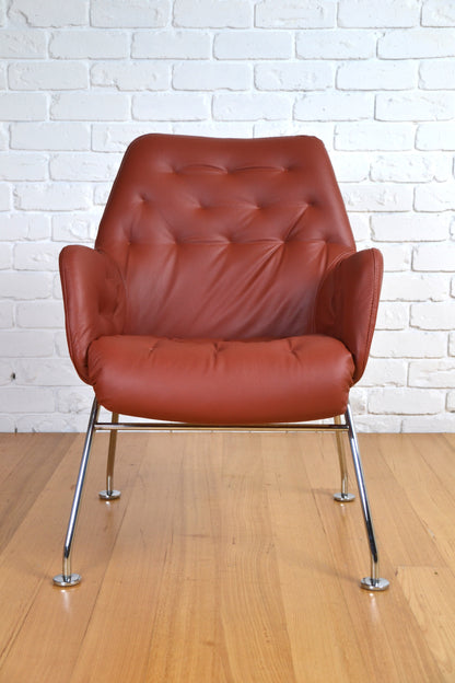 Vintage Swedish Tan leather modernist 'Mirja' Armchair- Bruno mathsson for DUX
