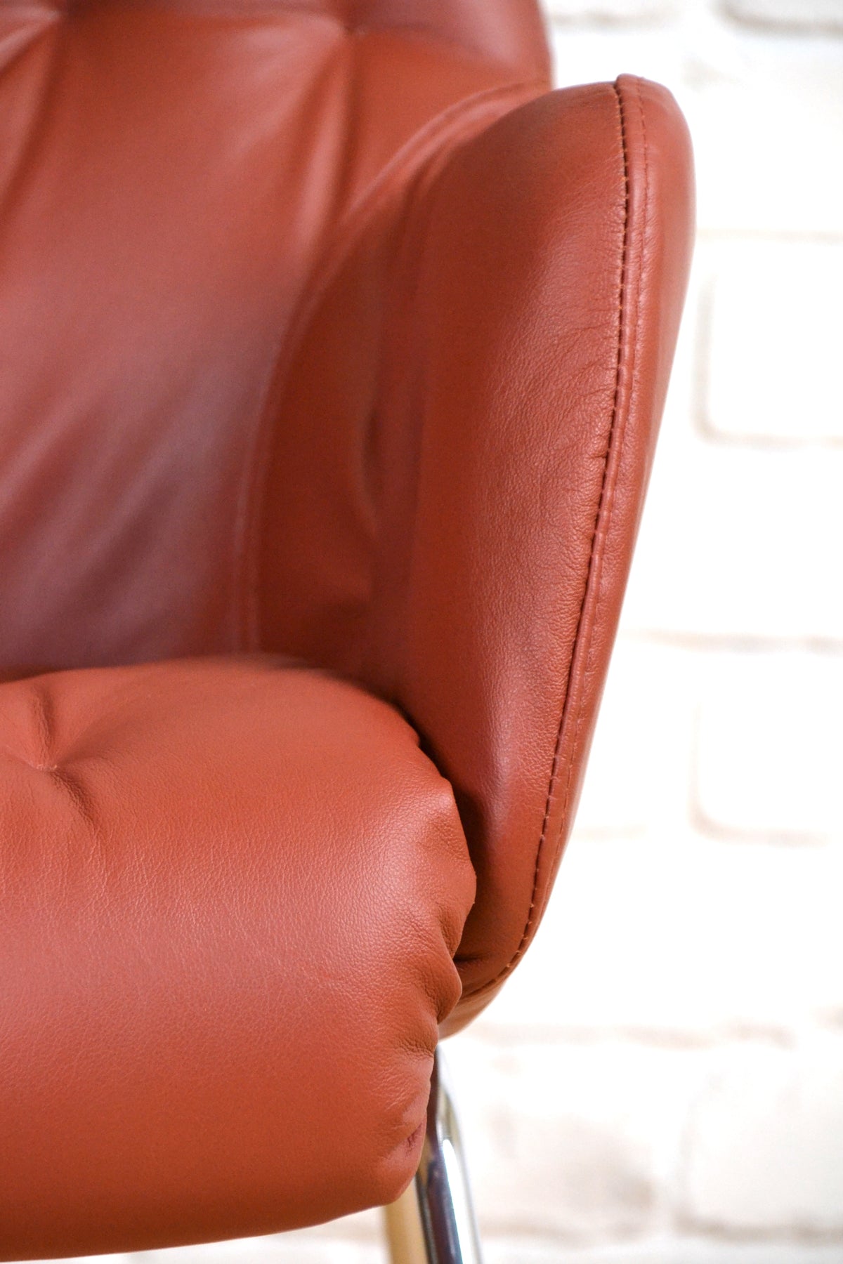 Vintage Swedish Tan leather modernist 'Mirja' Armchair- Bruno mathsson for DUX