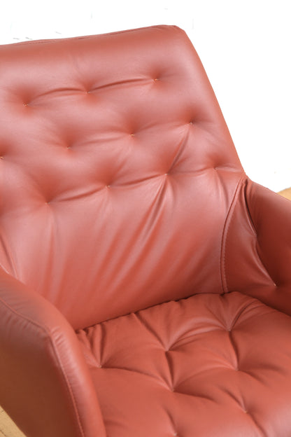 Vintage Swedish Tan leather modernist 'Mirja' Armchair- Bruno mathsson for DUX