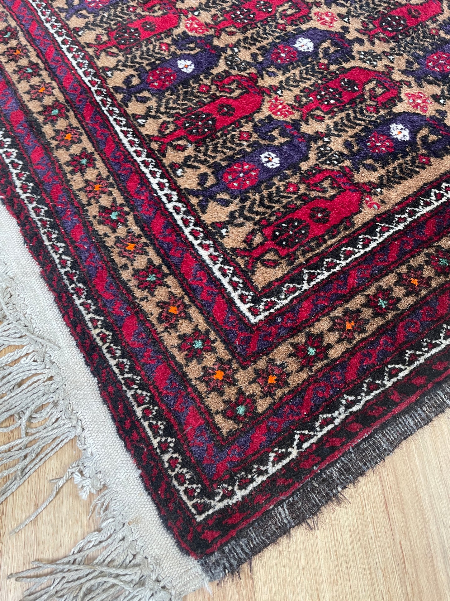Afghan Baluchi vintage pure wool prayer rug pattern carpet / rug 2m