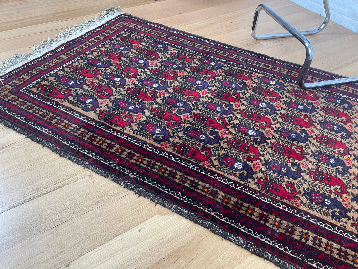 Afghan Baluchi vintage pure wool prayer rug pattern carpet / rug 2m