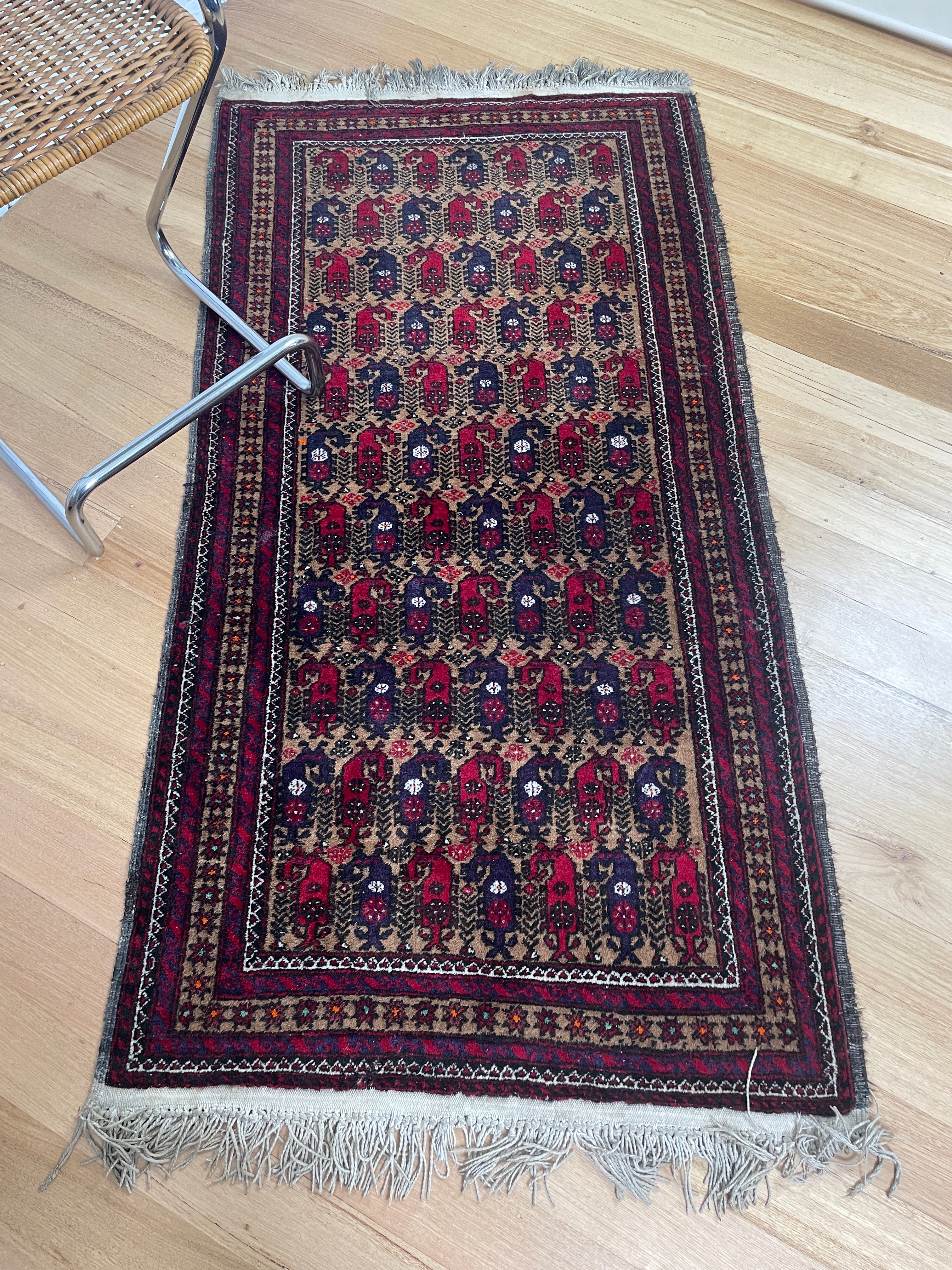Afghan Baluchi vintage pure wool prayer rug pattern carpet / rug 2m