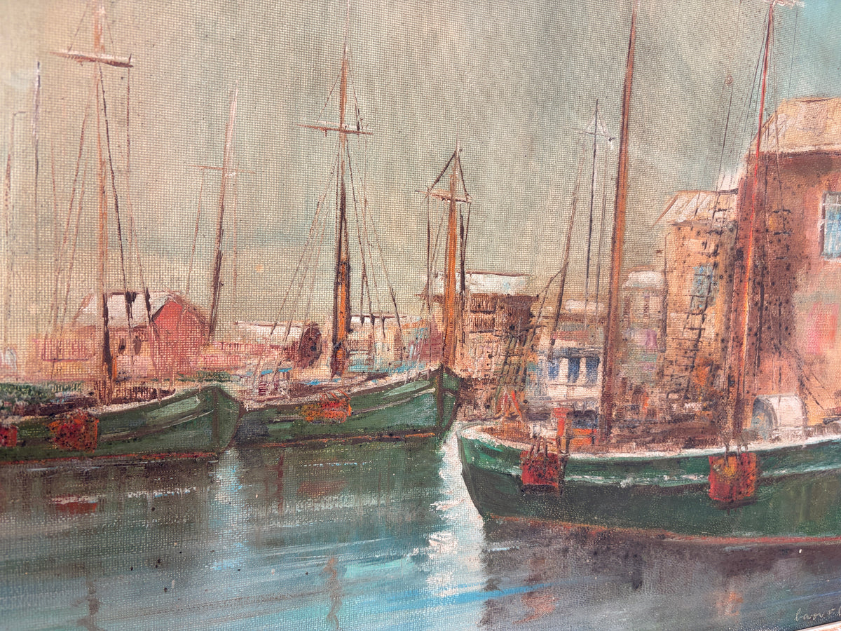 Vintage painting by Baron Von Nagy - Fishing boats docked 1966