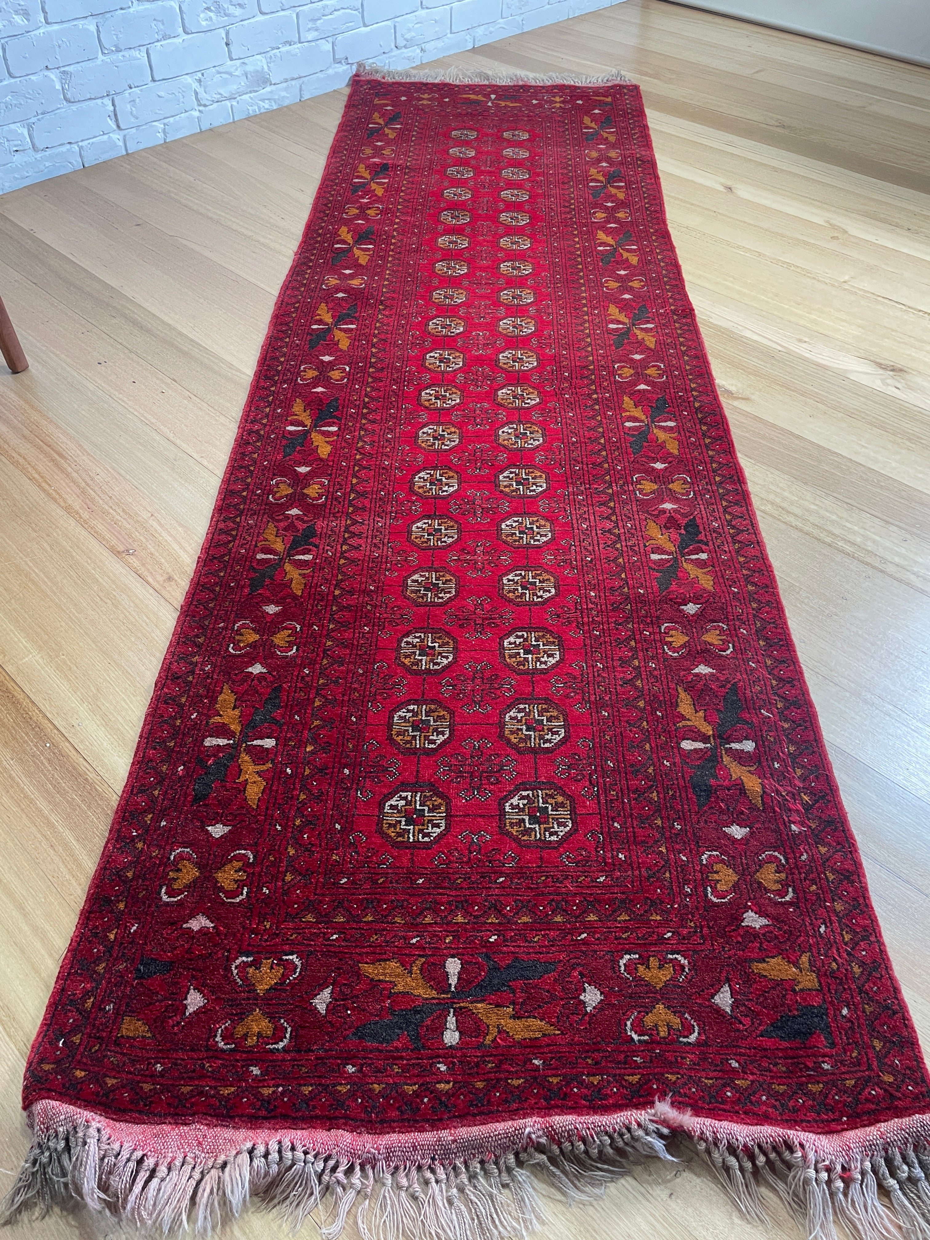 Afghan hall runner carpet wool rug / Princess Bokara 2.9 meters