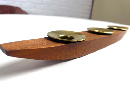 Mid century Norwegian Teak & brass candle holder table centre