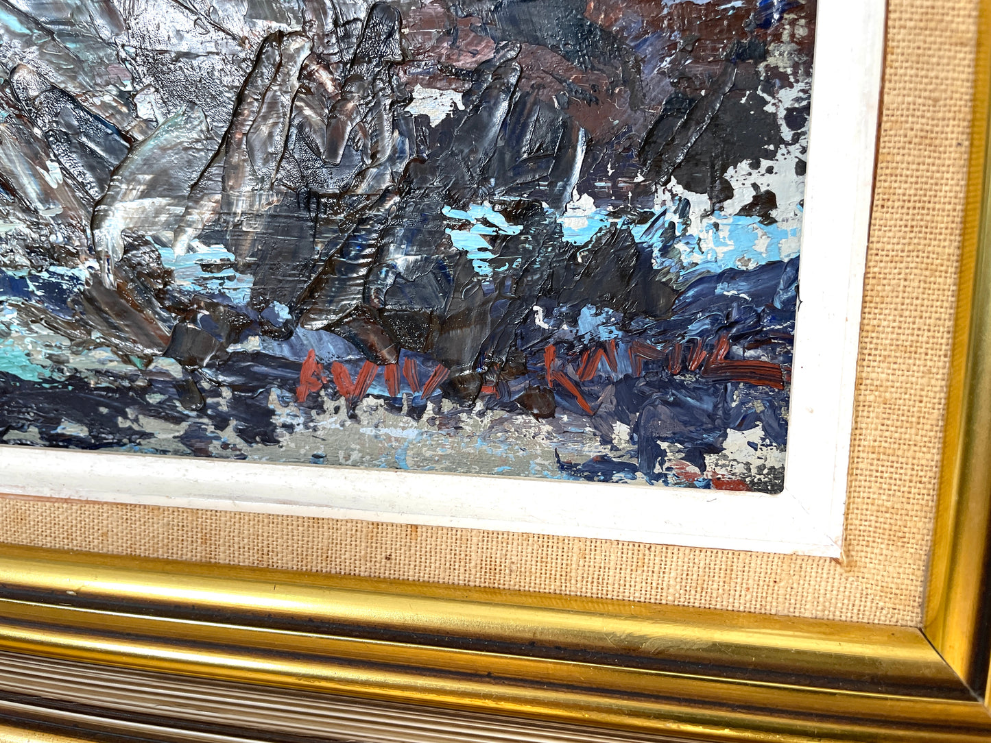 Framed oil painting - eroding cliff formation