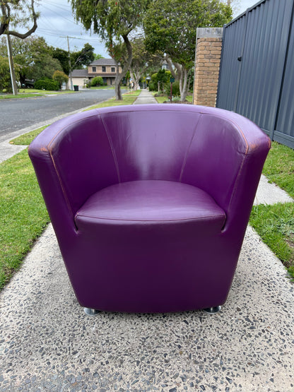 Vintage Pietro Arosio for Tacchini tub armchair leather & wool by Stylecraft- full purple