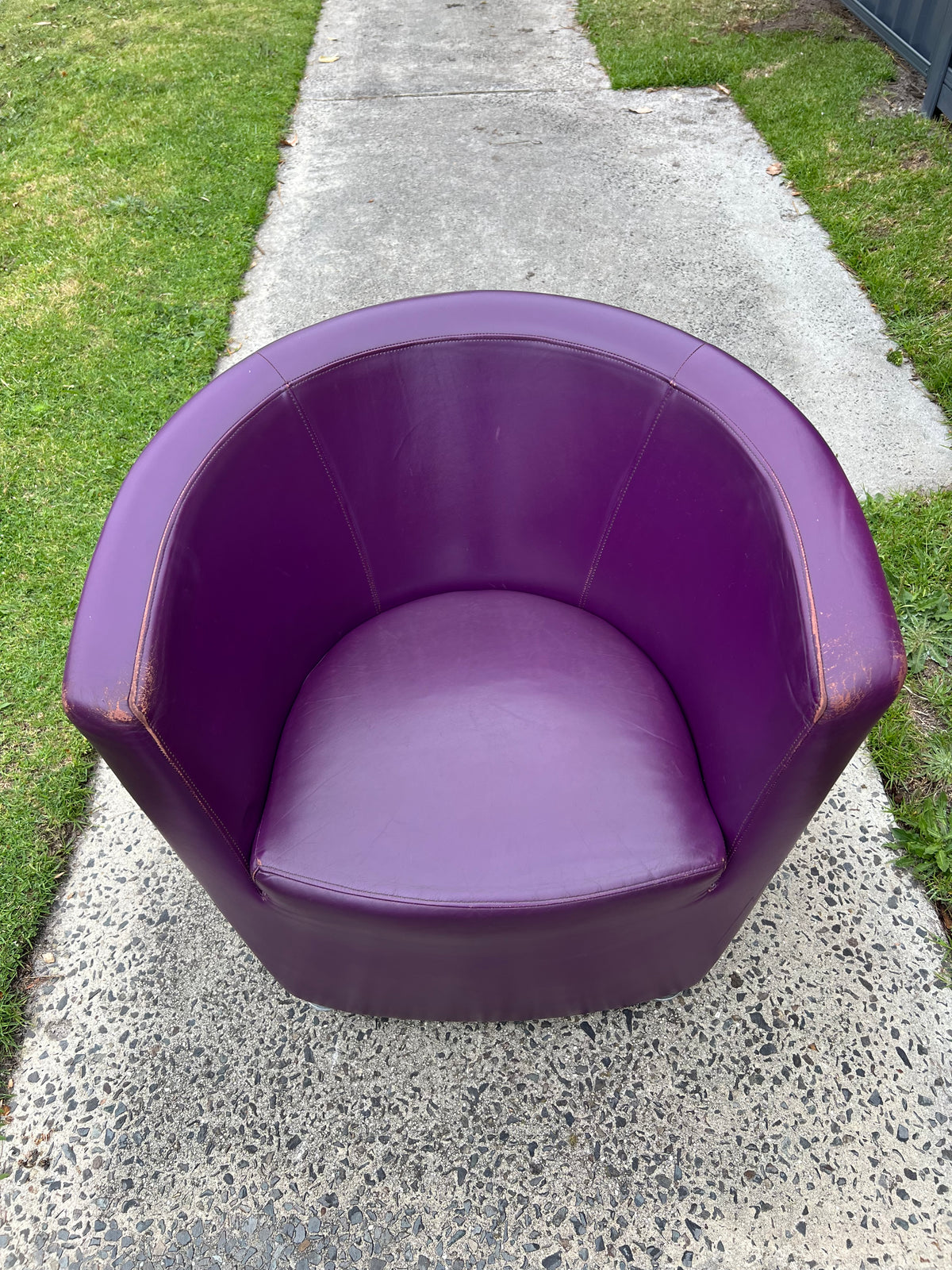 Vintage Pietro Arosio for Tacchini tub armchair leather & wool by Stylecraft- full purple