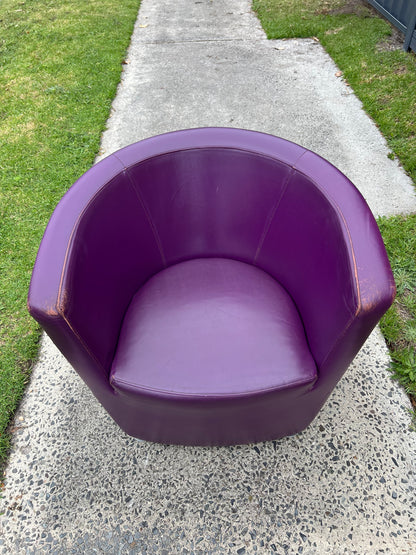 Vintage Pietro Arosio for Tacchini tub armchair leather & wool by Stylecraft- full purple