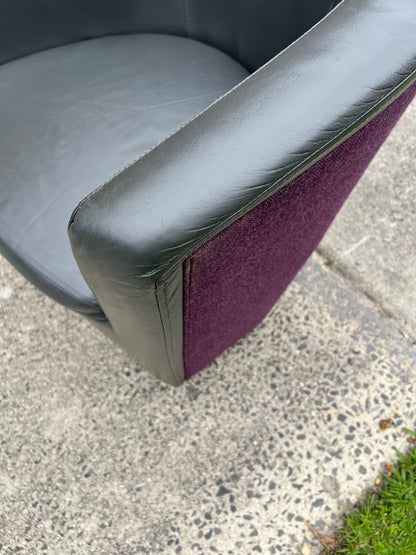 Vintage Pietro Arosio for Tacchini tub armchair leather & wool by Stylecraft