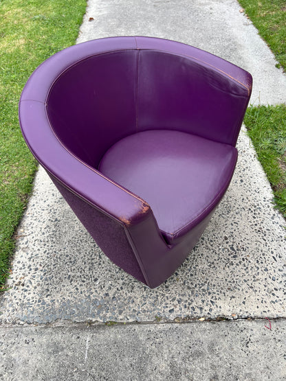 Vintage Pietro Arosio for Tacchini tub armchair leather & wool by Stylecraft- full purple