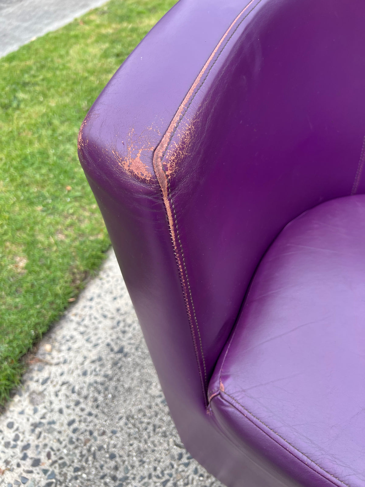 Vintage Pietro Arosio for Tacchini tub armchair leather & wool by Stylecraft- full purple