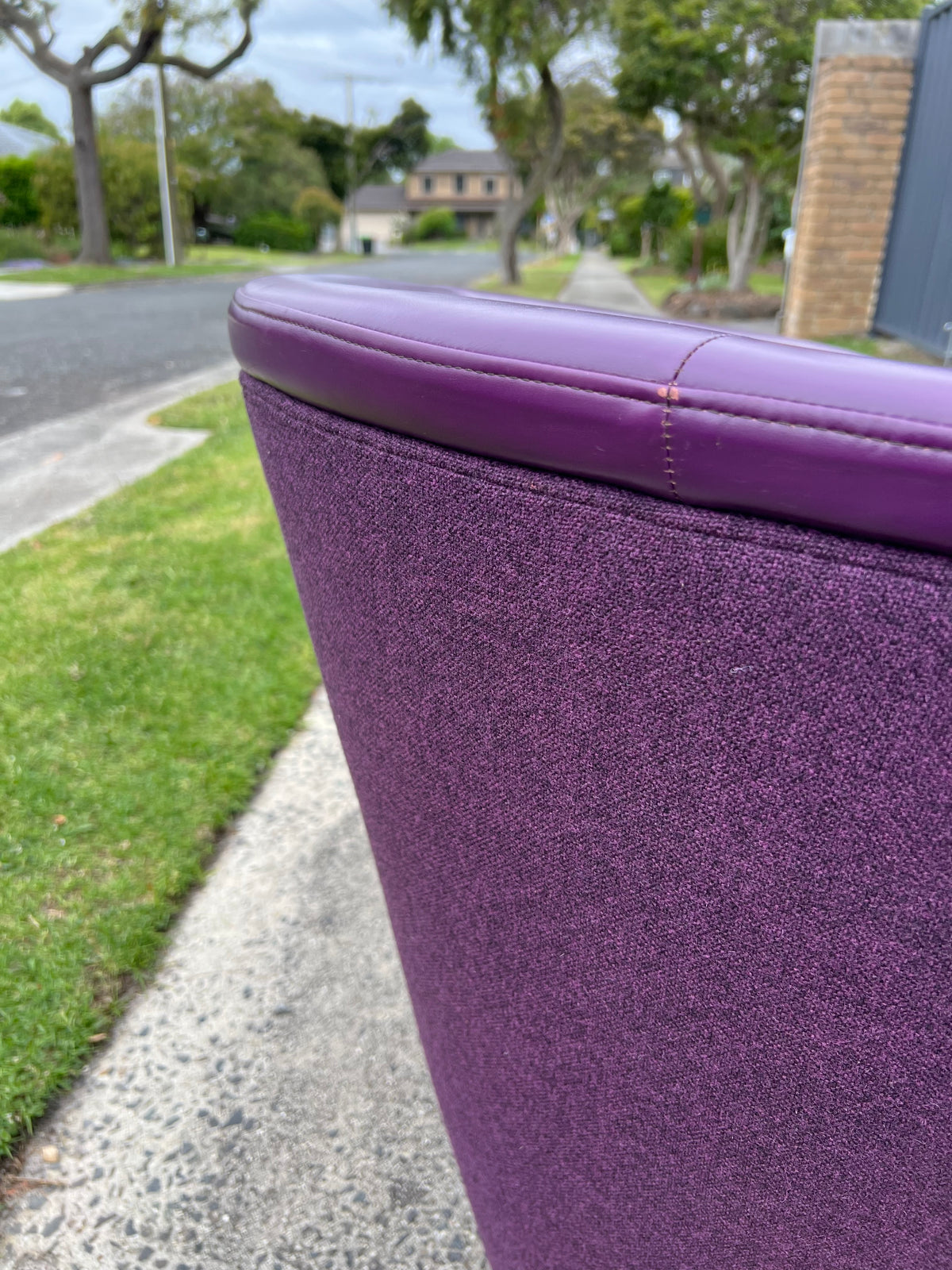 Vintage Pietro Arosio for Tacchini tub armchair leather & wool by Stylecraft- full purple