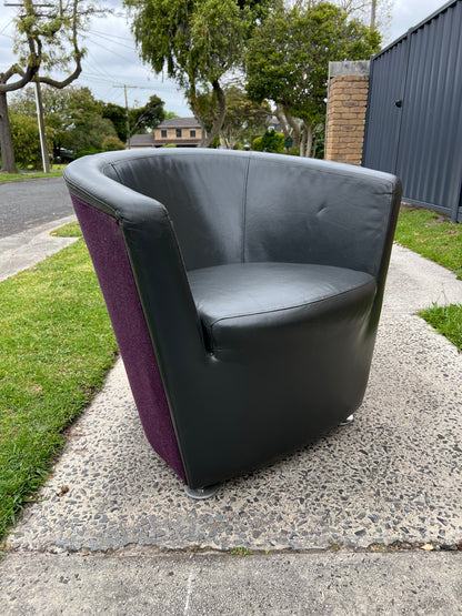 Vintage Pietro Arosio for Tacchini tub armchair leather & wool by Stylecraft