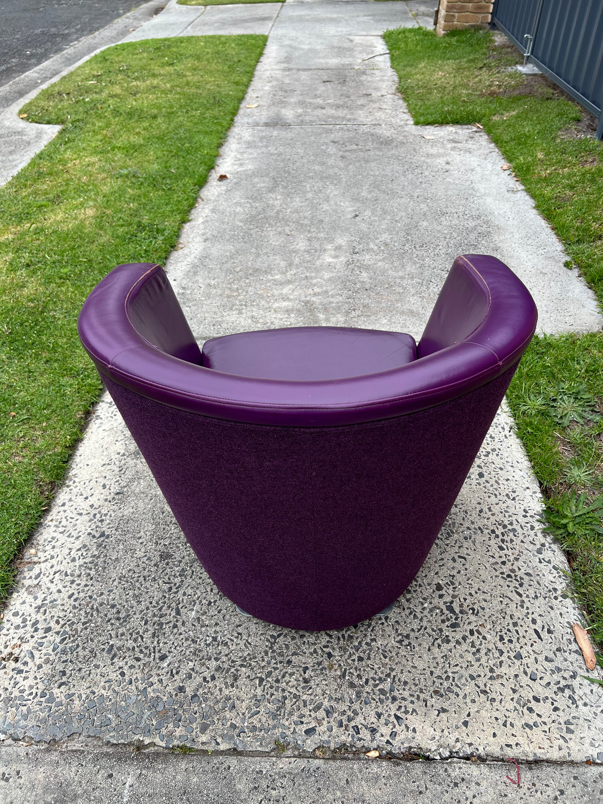Vintage Pietro Arosio for Tacchini tub armchair leather & wool by Stylecraft- full purple
