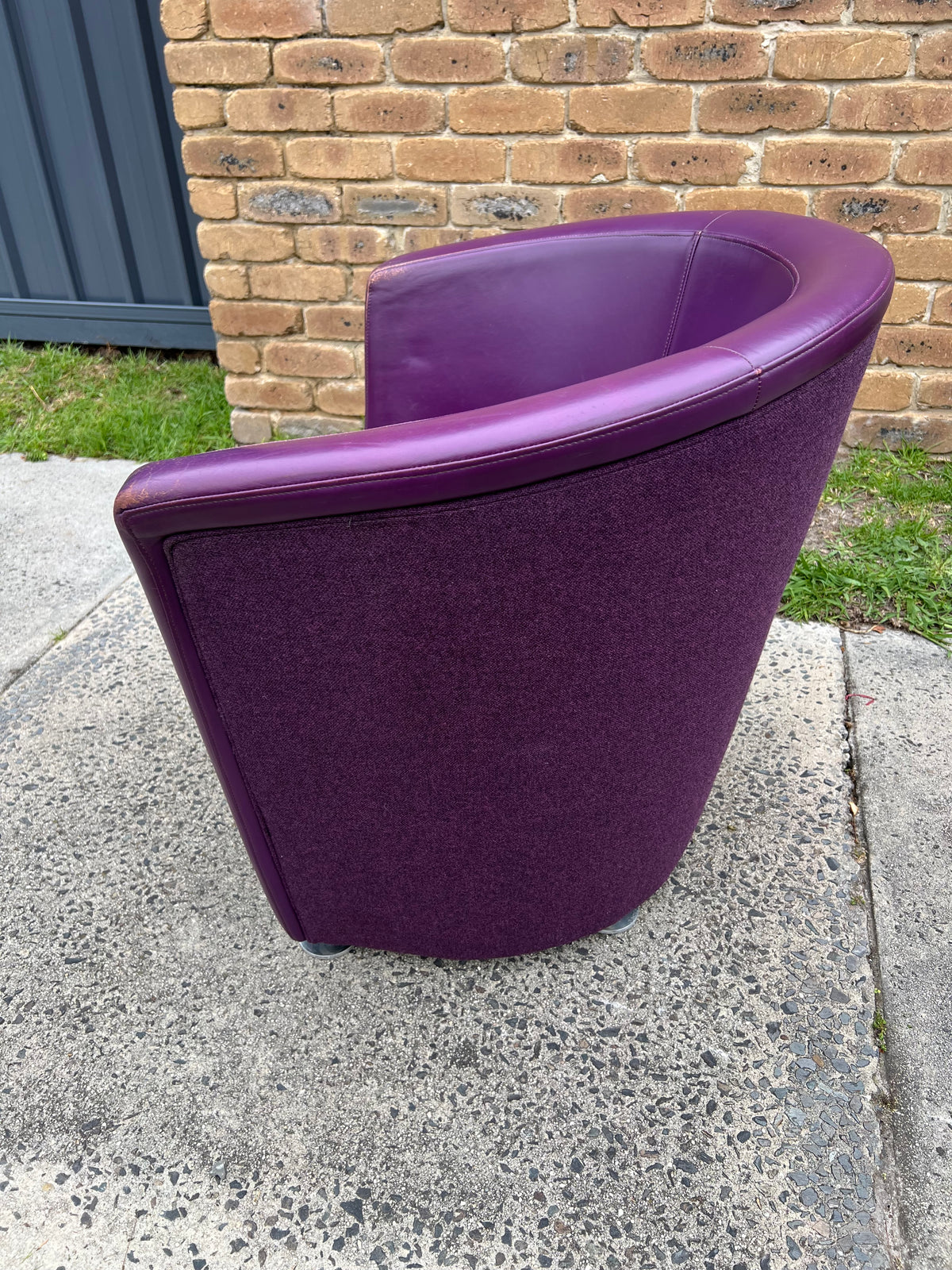 Vintage Pietro Arosio for Tacchini tub armchair leather & wool by Stylecraft- full purple